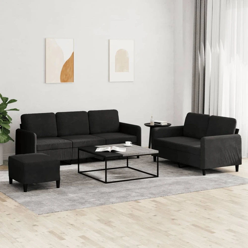 Sofa Sofos komplektas, 3 dalių, juodos spalvos, aksomas