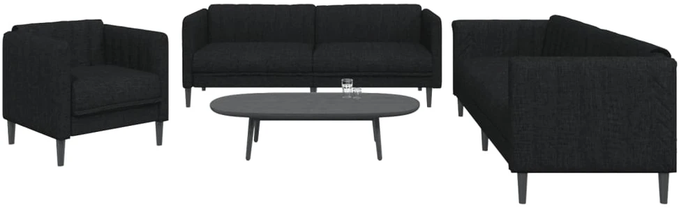 Sofa Sofos komplektas, 3 dalių, juodos spalvos, audinys