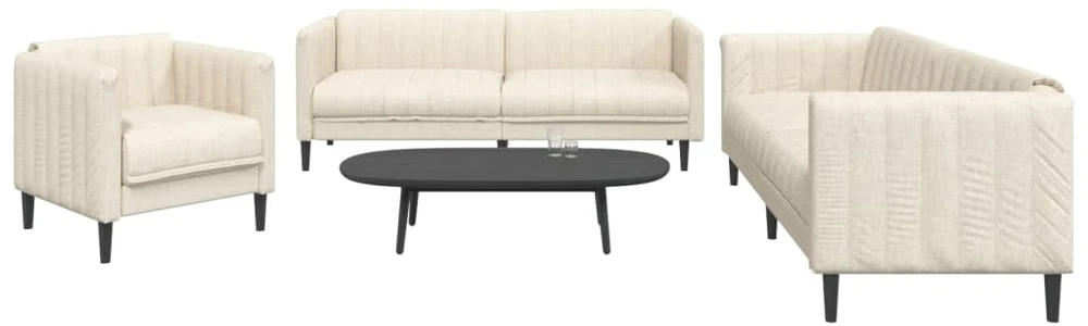 Sofa Sofos komplektas, 3 dalių, kreminės spalvos, audinys