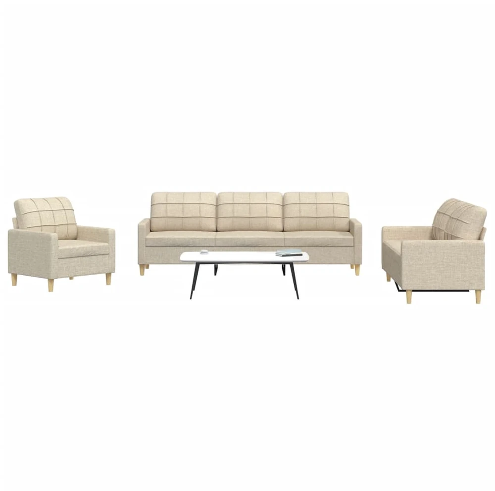 Sofa Sofos komplektas, 3 dalių, kreminės spalvos, audinys