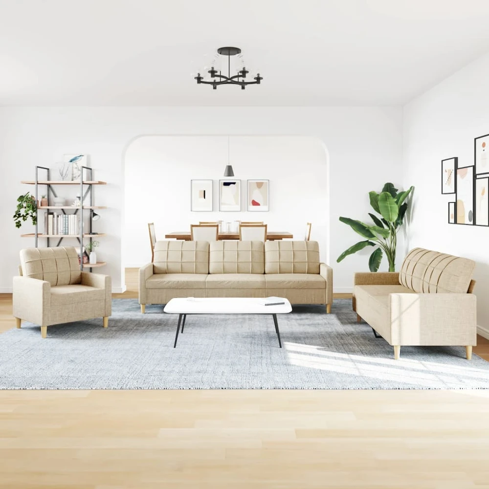 Sofa Sofos komplektas, 3 dalių, kreminės spalvos, audinys