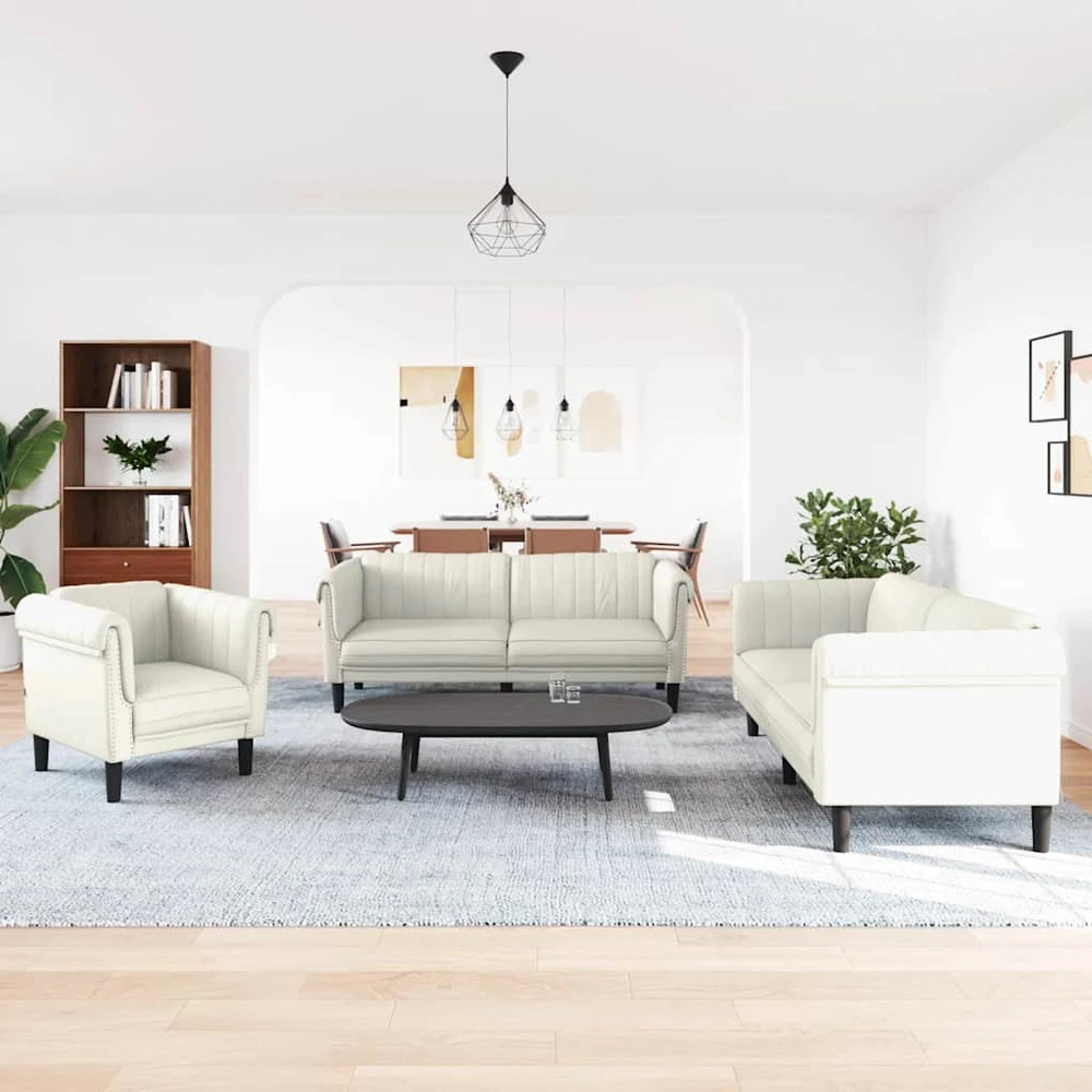 Sofa Sofos komplektas, 3 dalių, kreminės spalvos, aksomas