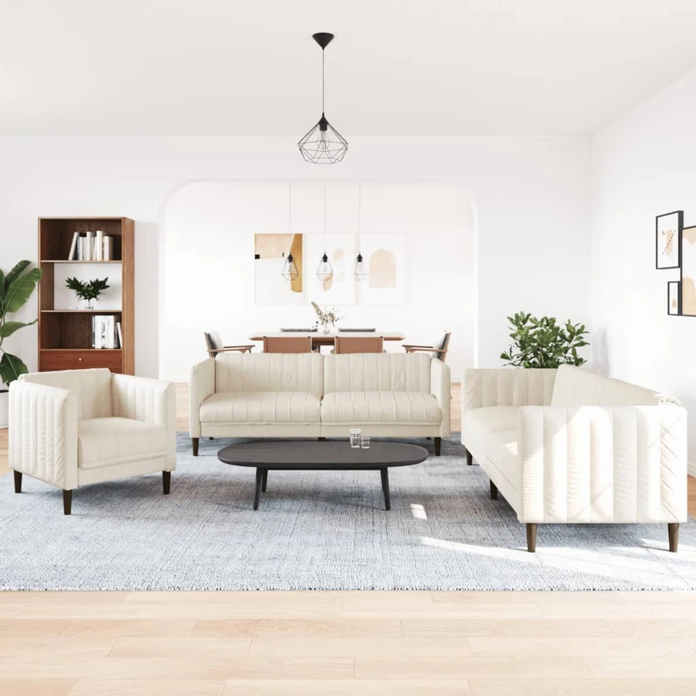 Sofa Sofos komplektas, 3 dalių, kreminės spalvos, audinys