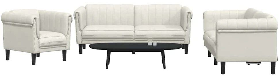 Sofa Sofos komplektas, 3 dalių, kreminės spalvos, aksomas