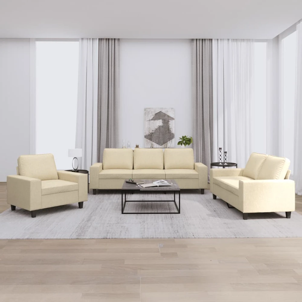 Sofa Sofos komplektas, 3 dalių, kreminės spalvos, audinys