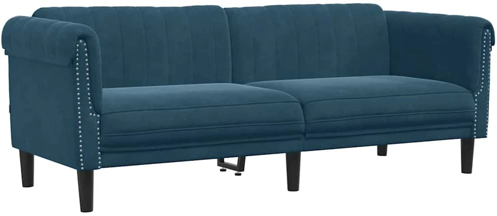 Sofa Sofos komplektas, 3 dalių, mėlynos spalvos, aksomas
