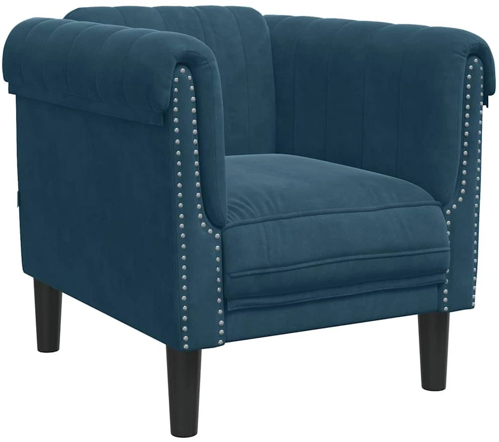 Sofa Sofos komplektas, 3 dalių, mėlynos spalvos, aksomas