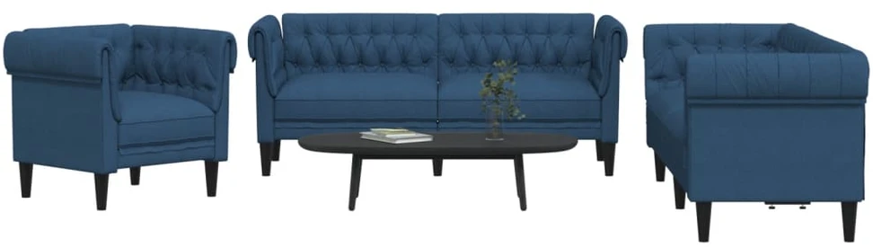 Sofa Sofos komplektas, 3 dalių, mėlynos spalvos, audinys