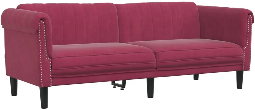 Sofa Sofos komplektas, 3 dalių, raudonojo vyno spalvos, aksomas