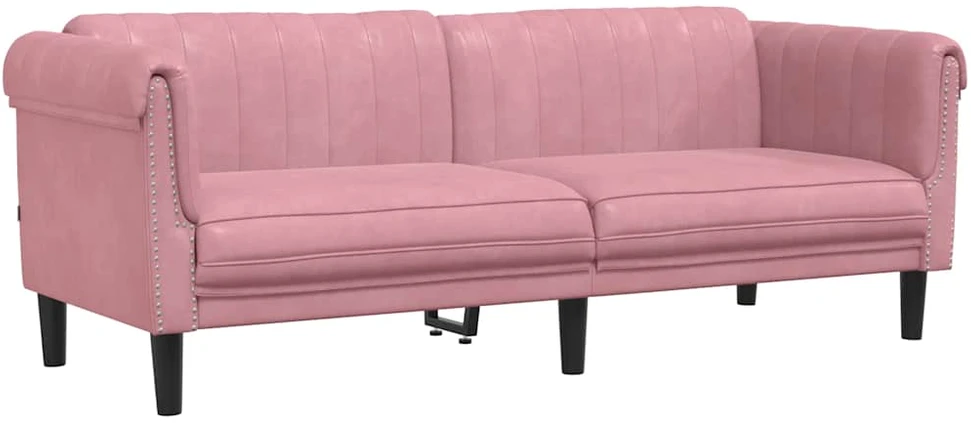 Sofa Sofos komplektas, 3 dalių, rožinės spalvos, aksomas