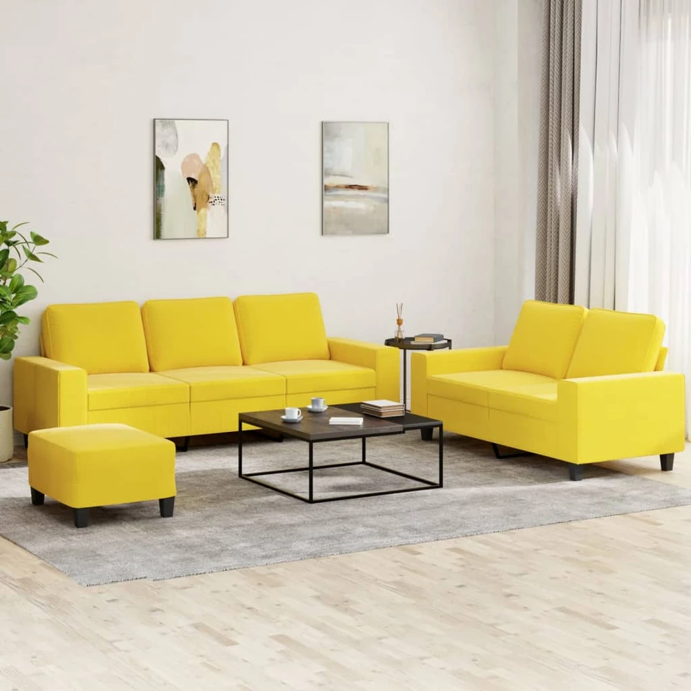 Sofa Sofos komplektas, 3 dalių, šviesiai geltonos spalvos, audinys