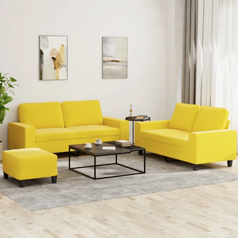 Sofa Sofos komplektas, 3 dalių, šviesiai geltonos spalvos, audinys