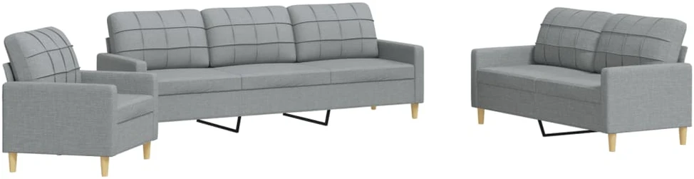 Sofa Sofos komplektas, 3 dalių, šviesiai pilkos spalvos, audinys