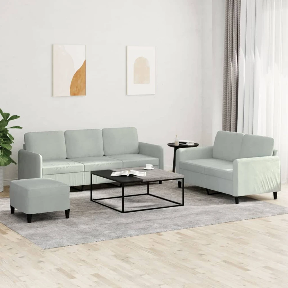 Sofa Sofos komplektas, 3 dalių, šviesiai pilkos spalvos, aksomas