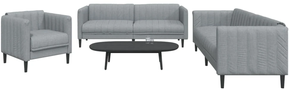 Sofa Sofos komplektas, 3 dalių, šviesiai pilkos spalvos, audinys