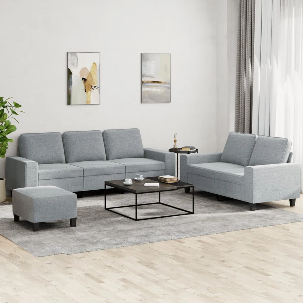 Sofa Sofos komplektas, 3 dalių, šviesiai pilkos spalvos, audinys