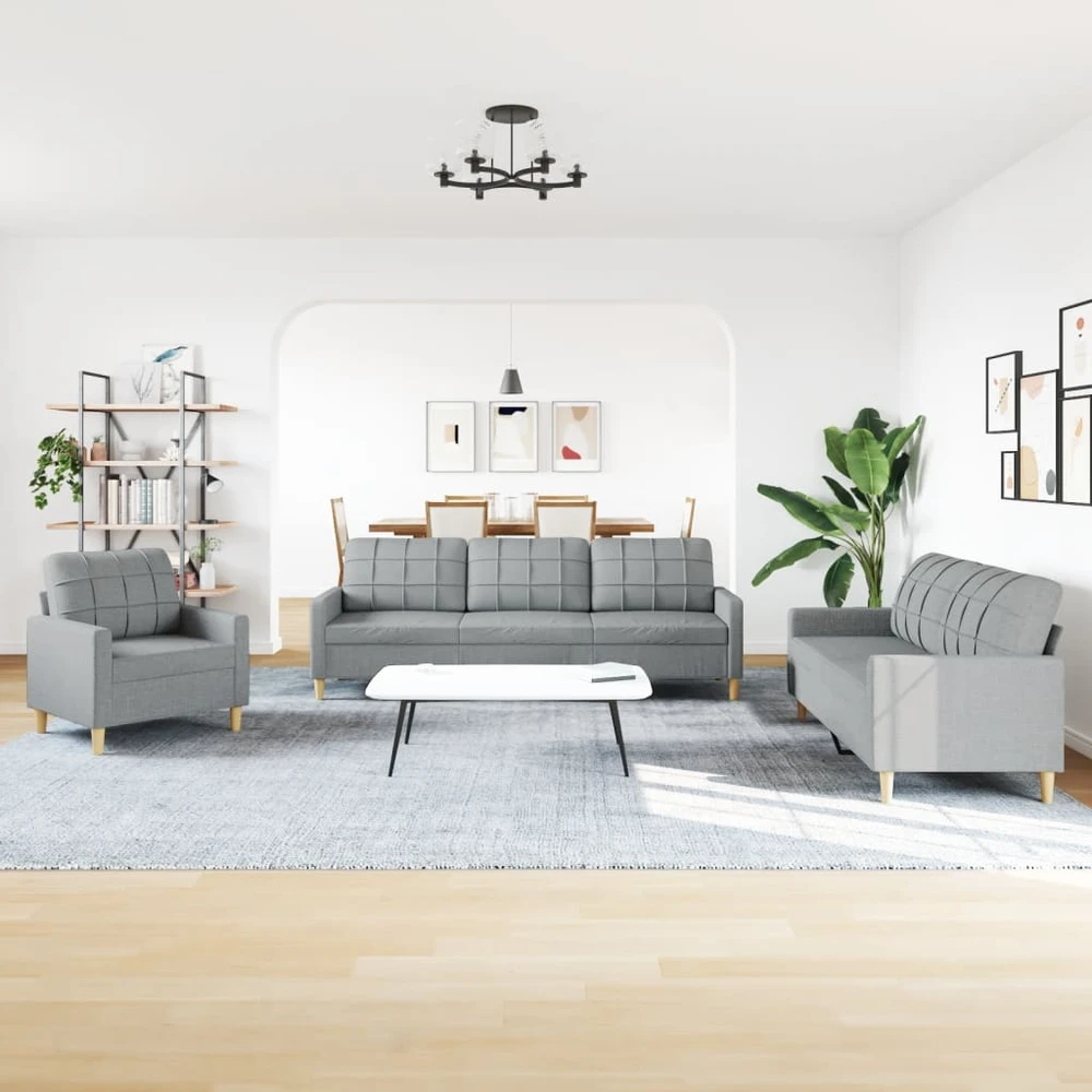 Sofa Sofos komplektas, 3 dalių, šviesiai pilkos spalvos, audinys