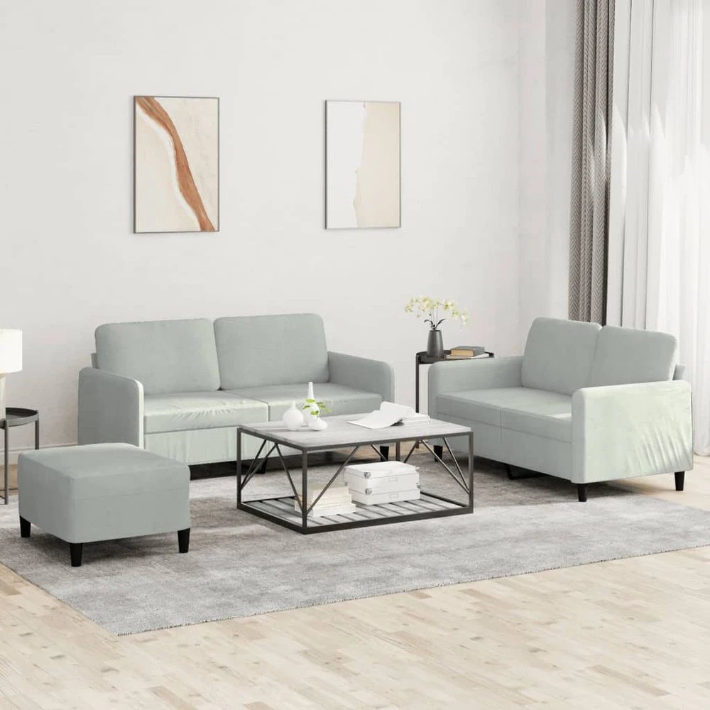 Sofa Sofos komplektas, 3 dalių, šviesiai pilkos spalvos, aksomas