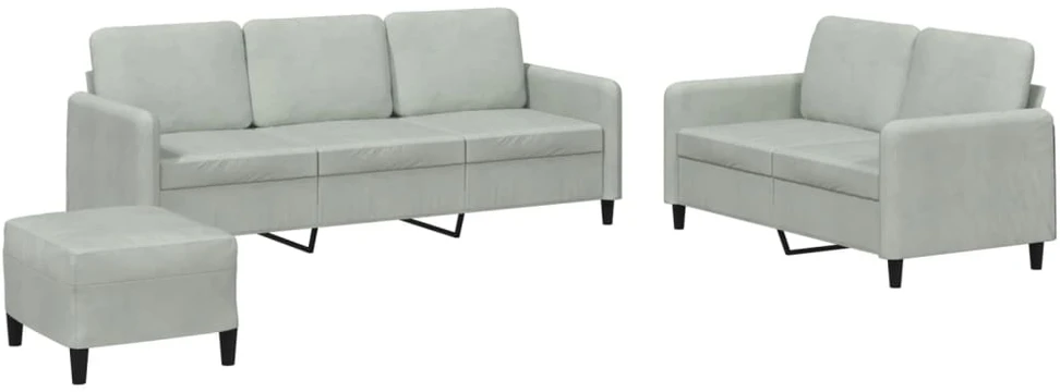 Sofa Sofos komplektas, 3 dalių, šviesiai pilkos spalvos, aksomas