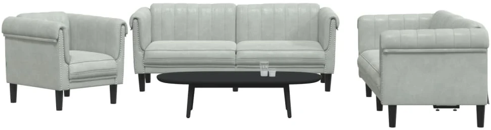 Sofa Sofos komplektas, 3 dalių, šviesiai pilkos spalvos, aksomas