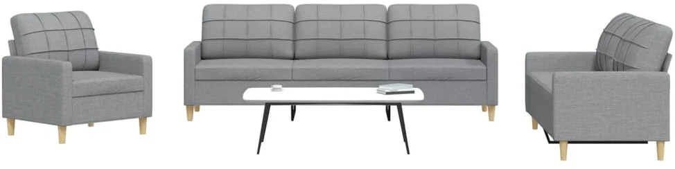 Sofa Sofos komplektas, 3 dalių, šviesiai pilkos spalvos, audinys