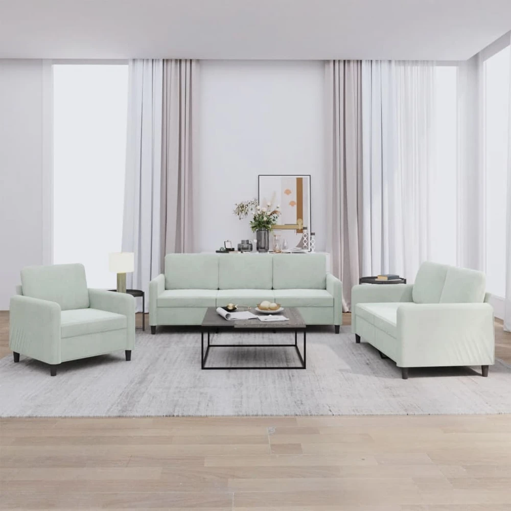 Sofa Sofos komplektas, 3 dalių, šviesiai pilkos spalvos, aksomas