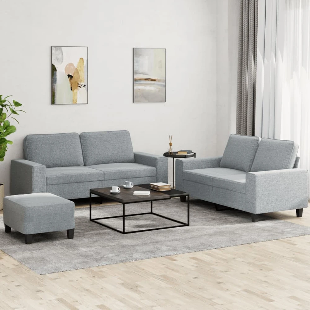 Sofa Sofos komplektas, 3 dalių, šviesiai pilkos spalvos, audinys