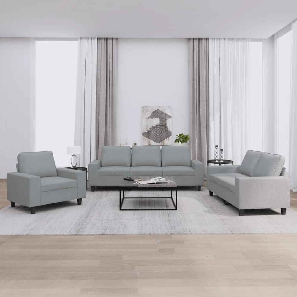 Sofa Sofos komplektas, 3 dalių, šviesiai pilkos spalvos, audinys