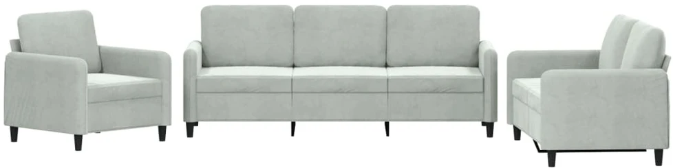 Sofa Sofos komplektas, 3 dalių, šviesiai pilkos spalvos, aksomas
