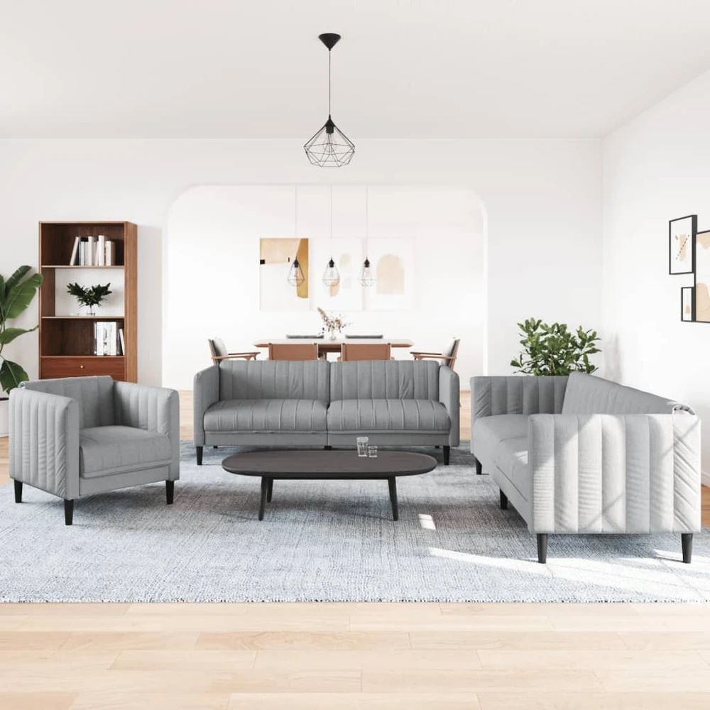Sofa Sofos komplektas, 3 dalių, šviesiai pilkos spalvos, audinys