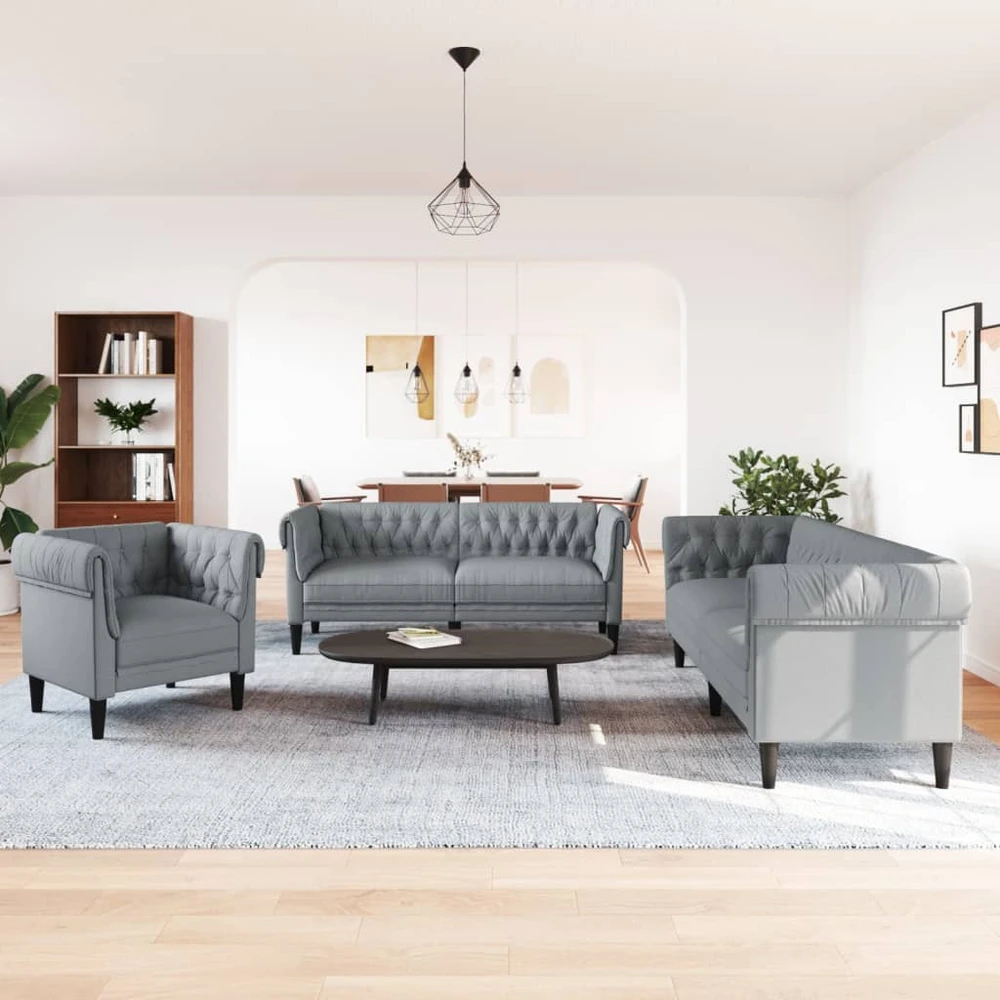 Sofa Sofos komplektas, 3 dalių, šviesiai pilkos spalvos, audinys