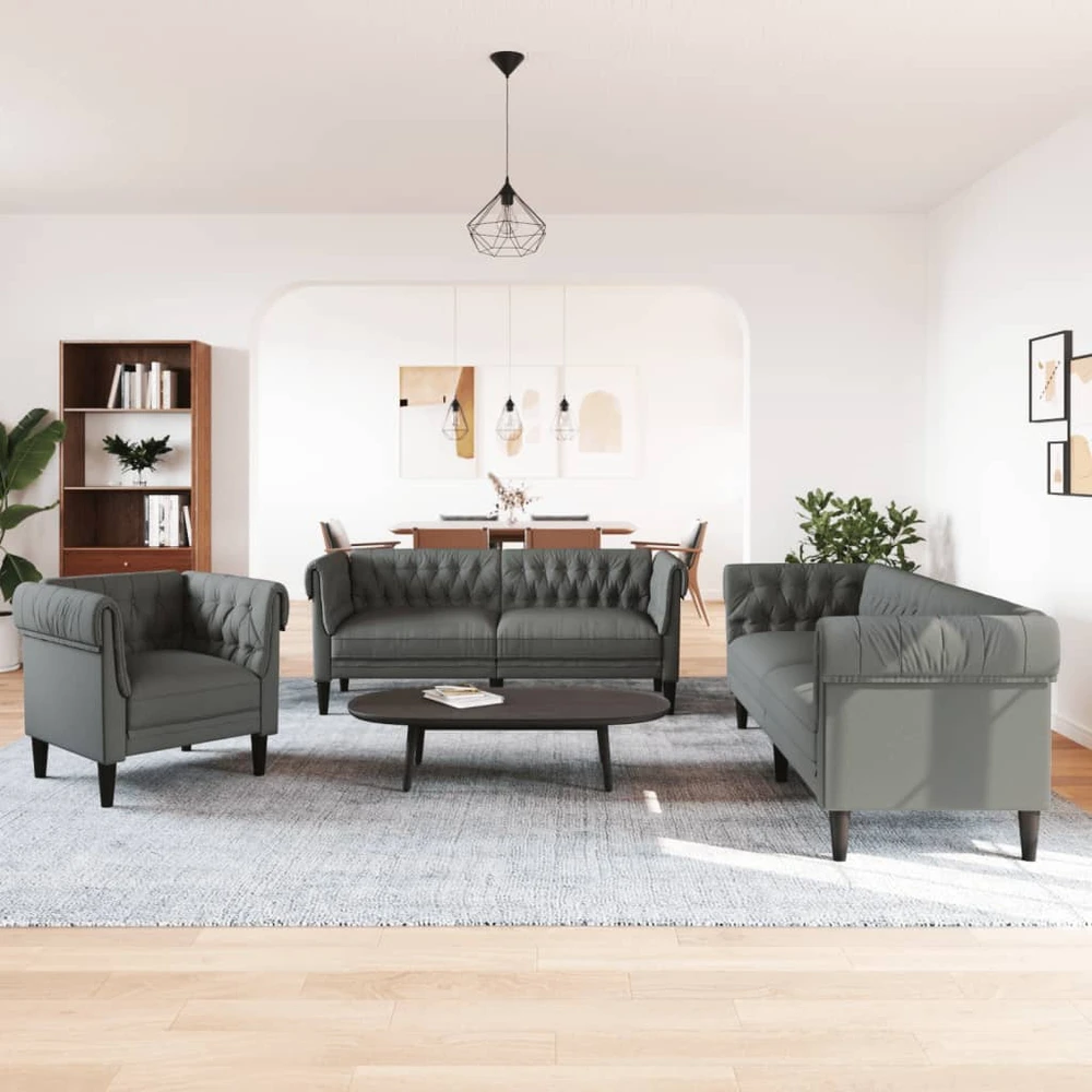 Sofa Sofos komplektas, 3 dalių, tamsiai pilkos spalvos, audinys