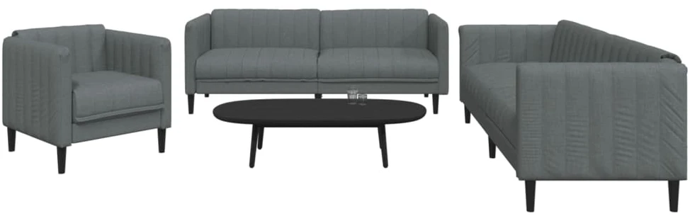 Sofa Sofos komplektas, 3 dalių, tamsiai pilkos spalvos, audinys