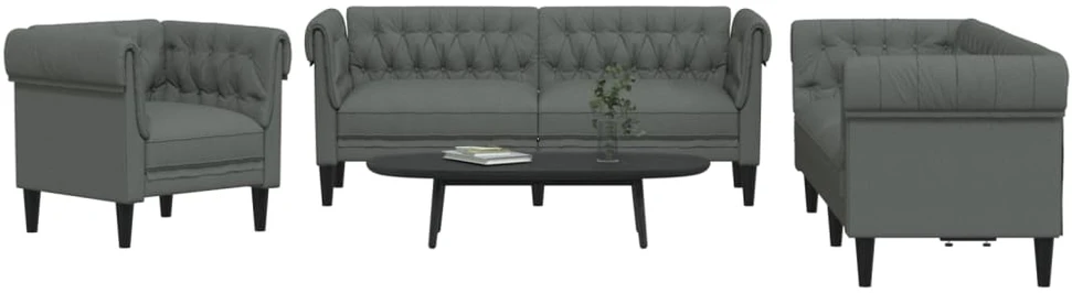 Sofa Sofos komplektas, 3 dalių, tamsiai pilkos spalvos, audinys