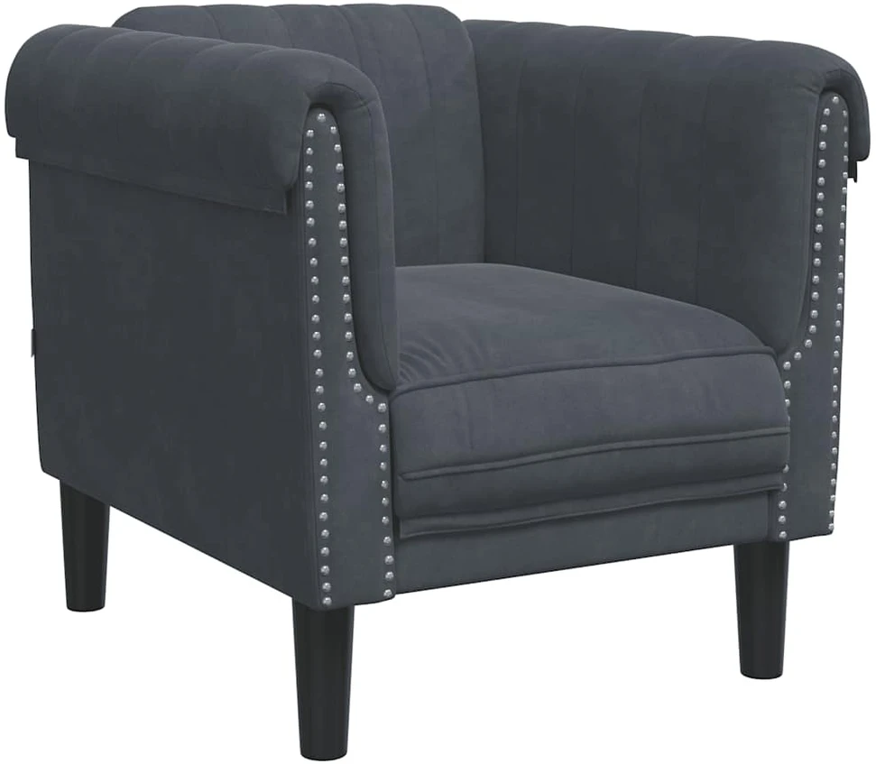Sofa Sofos komplektas, 3 dalių, tamsiai pilkos spalvos, aksomas