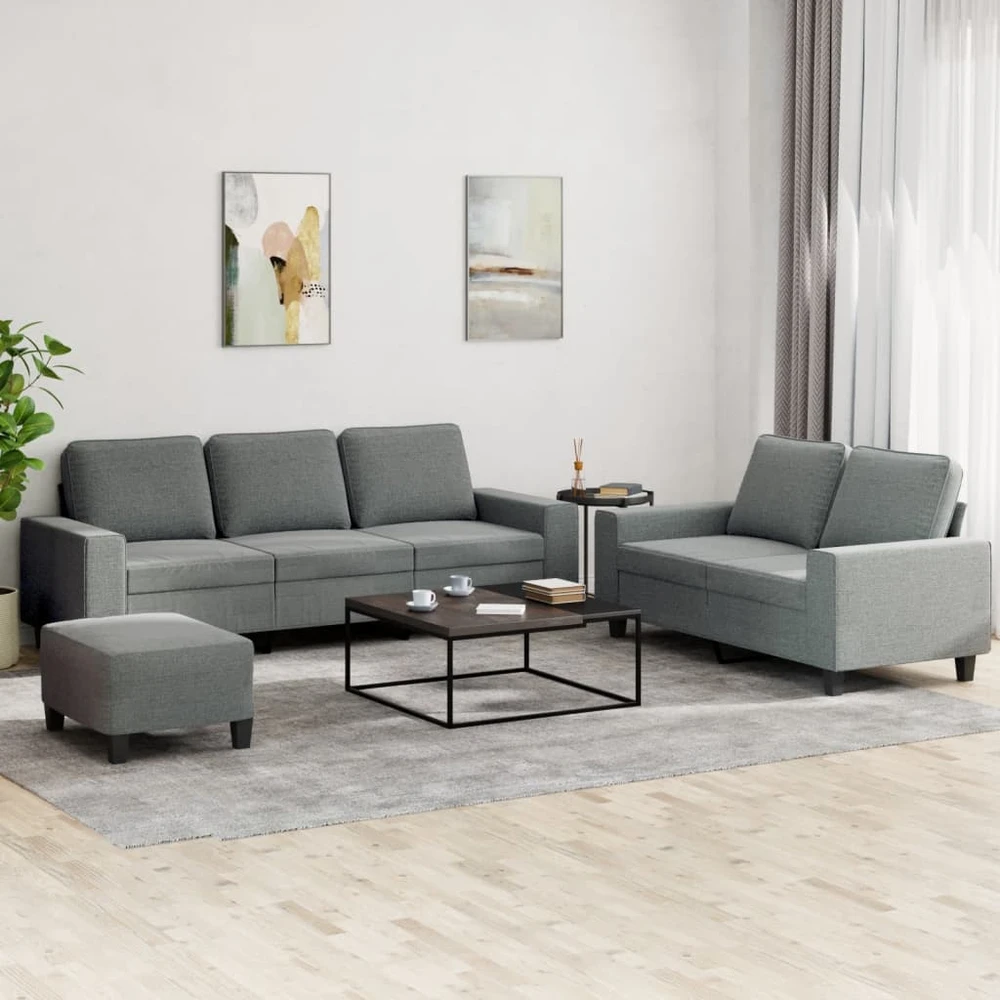 Sofa Sofos komplektas, 3 dalių, tamsiai pilkos spalvos, audinys