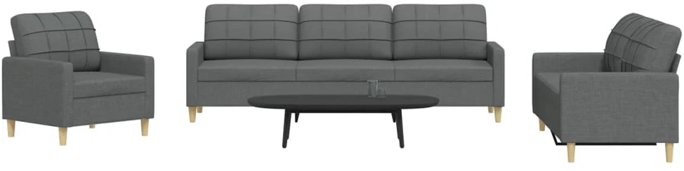 Sofa Sofos komplektas, 3 dalių, tamsiai pilkos spalvos, audinys