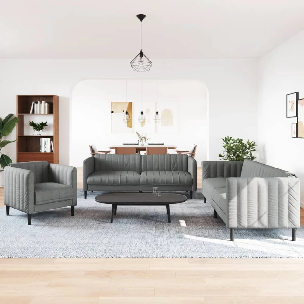 Sofa Sofos komplektas, 3 dalių, tamsiai pilkos spalvos, audinys