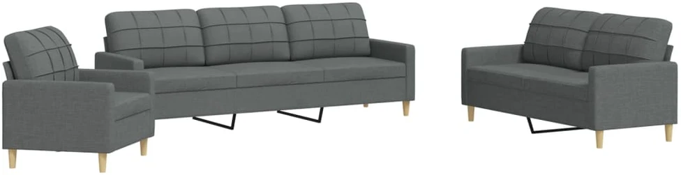 Sofa Sofos komplektas, 3 dalių, tamsiai pilkos spalvos, audinys