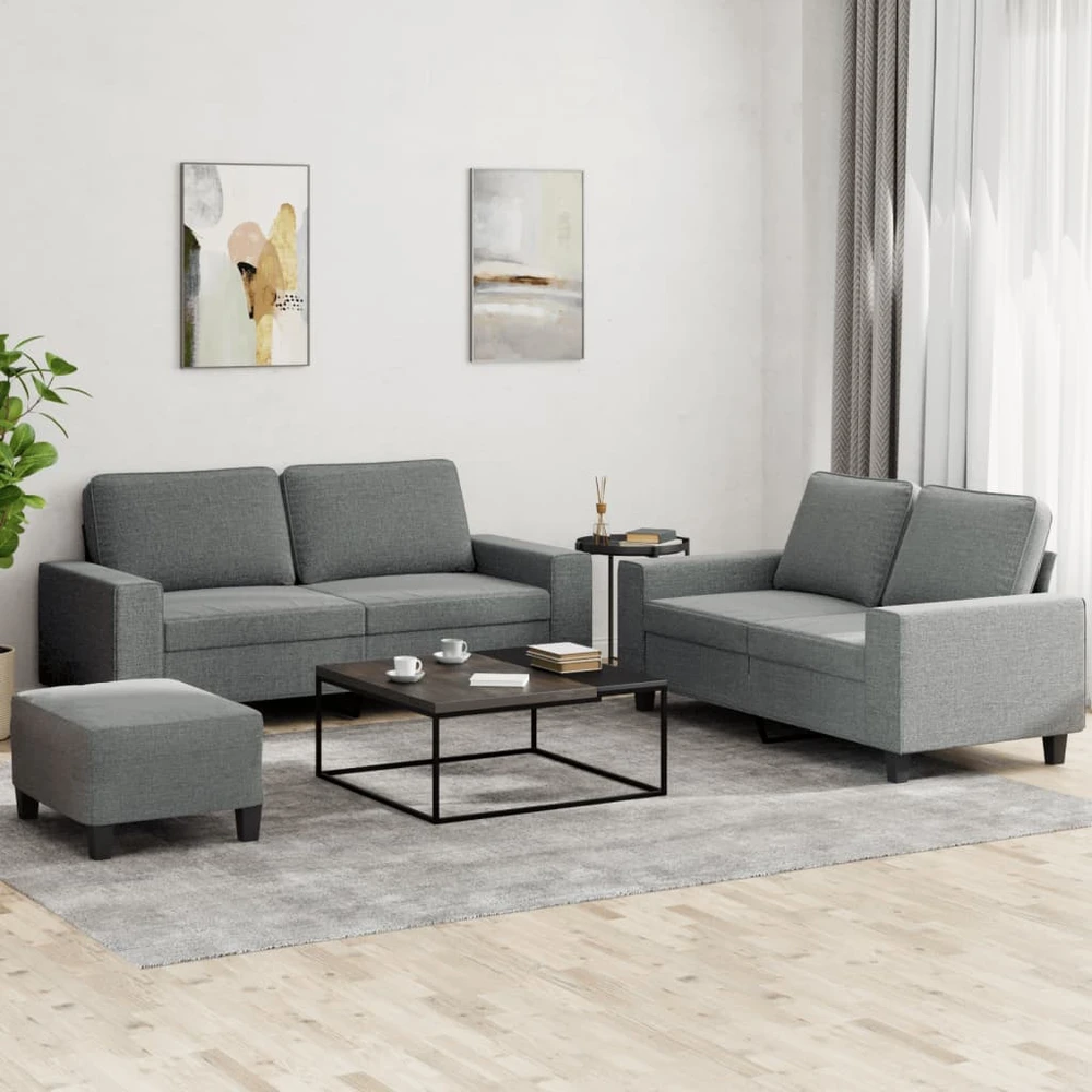 Sofa Sofos komplektas, 3 dalių, tamsiai pilkos spalvos, audinys