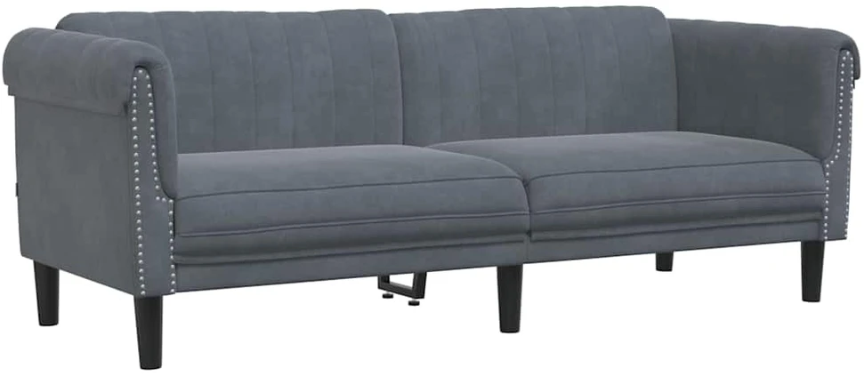 Sofa Sofos komplektas, 3 dalių, tamsiai pilkos spalvos, aksomas