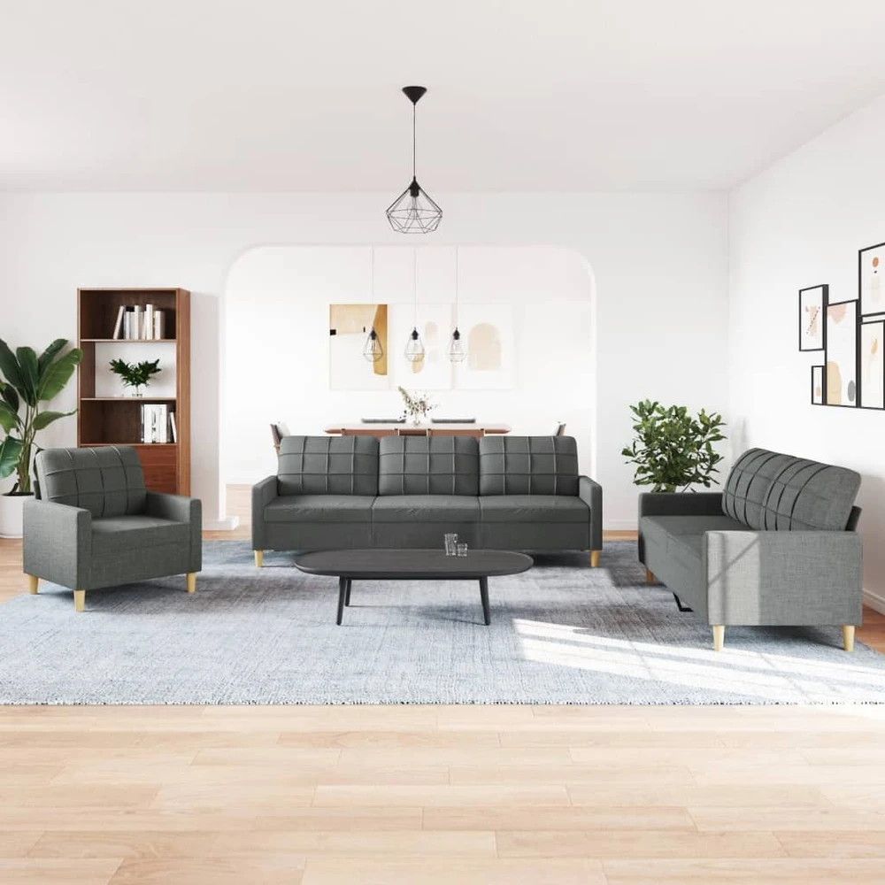 Sofa Sofos komplektas, 3 dalių, tamsiai pilkos spalvos, audinys