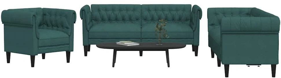 Sofa Sofos komplektas, 3 dalių, tamsiai žalios spalvos, audinys