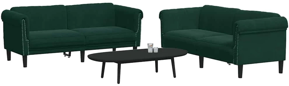 Sofa Sofos komplektas, 3 dalių, tamsiai žalios spalvos, aksomas