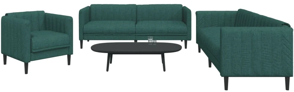 Sofa Sofos komplektas, 3 dalių, tamsiai žalios spalvos, audinys