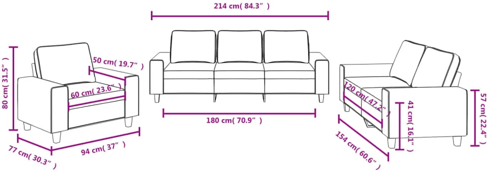 Sofa Sofos komplektas, 3 dalių, taupe spalvos, audinys