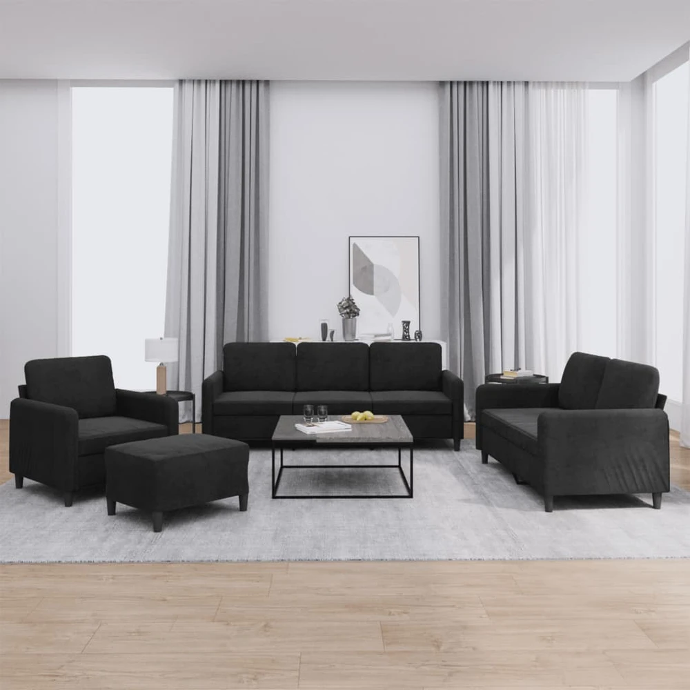 Sofa Sofos komplektas, 4 dalių, juodos spalvos, aksomas