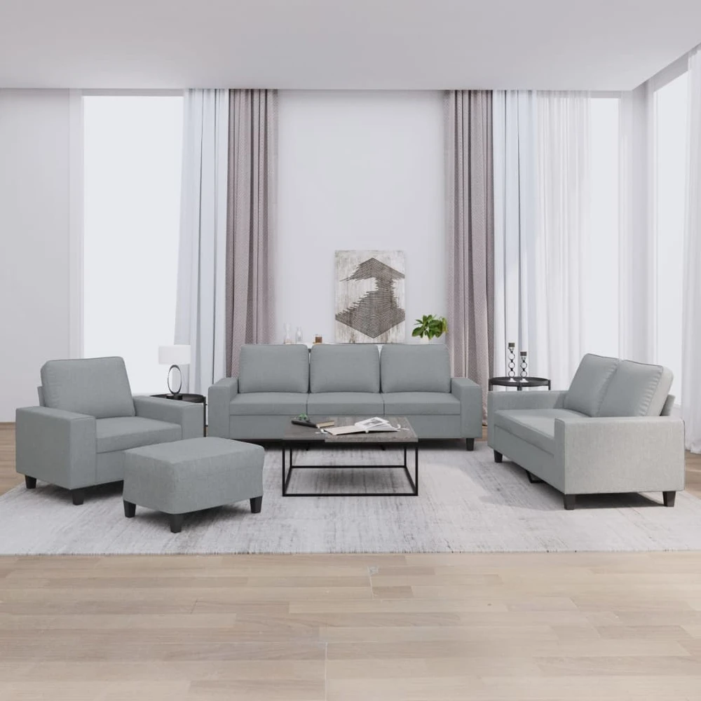 Sofa Sofos komplektas, 4 dalių, šviesiai pilkos spalvos, audinys