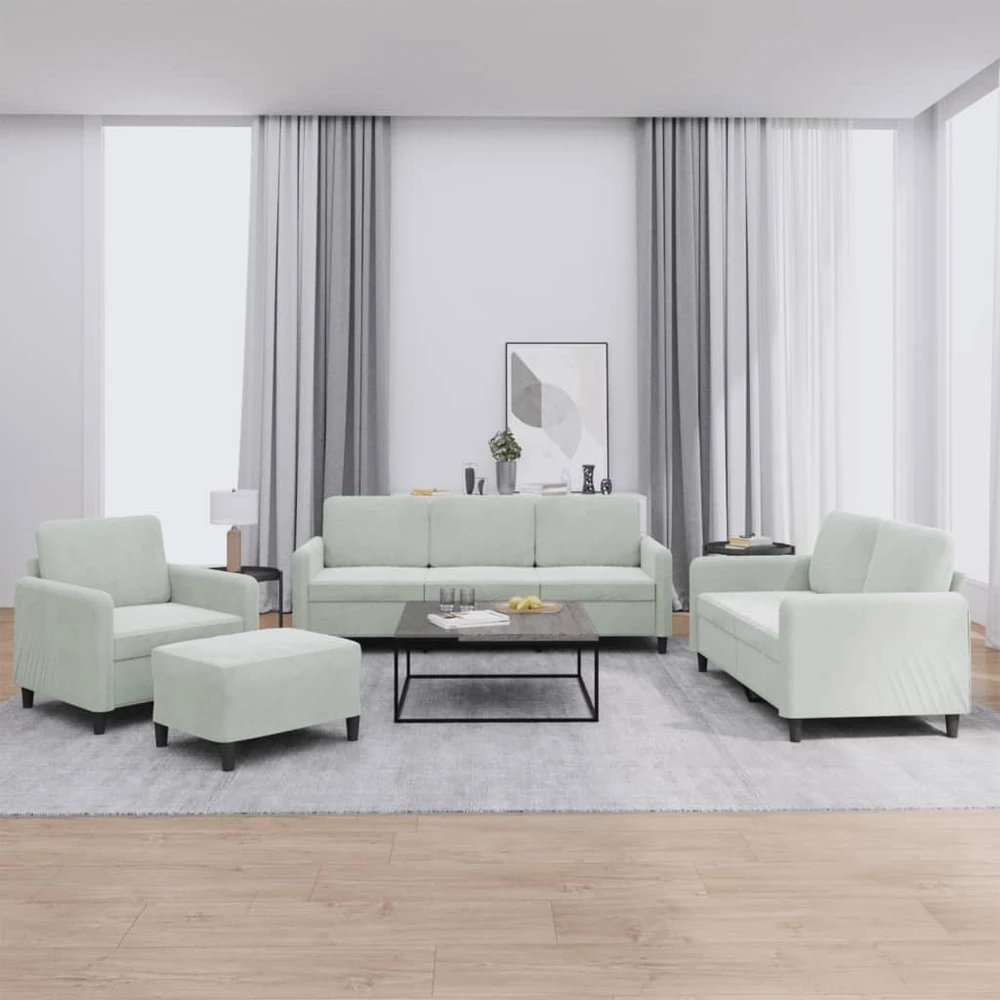 Sofa Sofos komplektas, 4 dalių, šviesiai pilkos spalvos, aksomas
