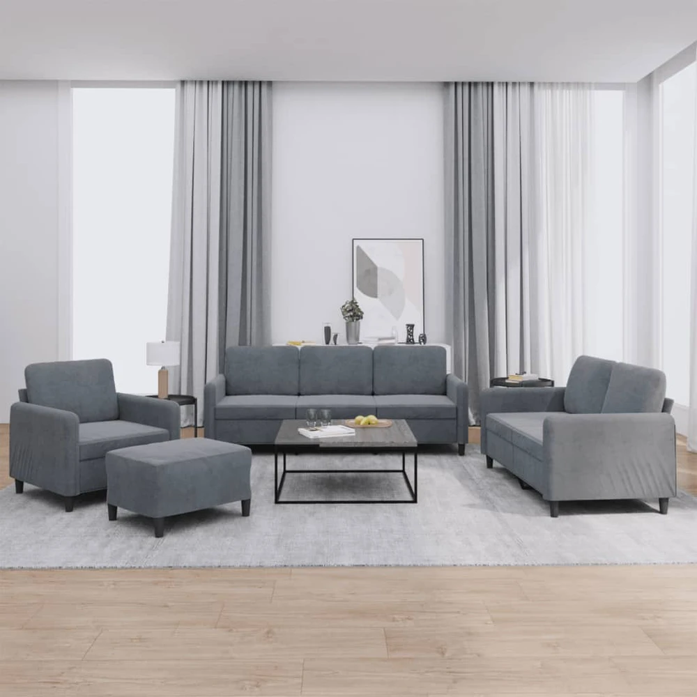 Sofa Sofos komplektas, 4 dalių, tamsiai pilkos spalvos, aksomas